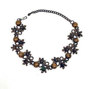 SOLD: Vintage Bronze Floral Choker Necklace – 1940s/50s, Retro Statement Necklac